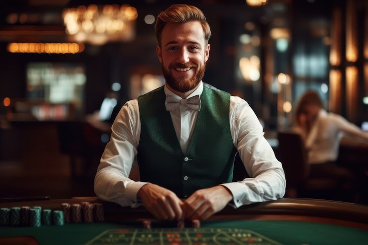 Studio live dealer sandibet slot dengan dealer profesional di meja blackjack multi-kamera